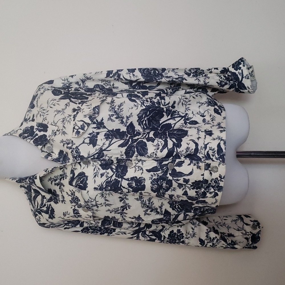 Lauren Ralph Lauren floral button up lightweight jacket size large 100% Linen - Picture 1 of 9